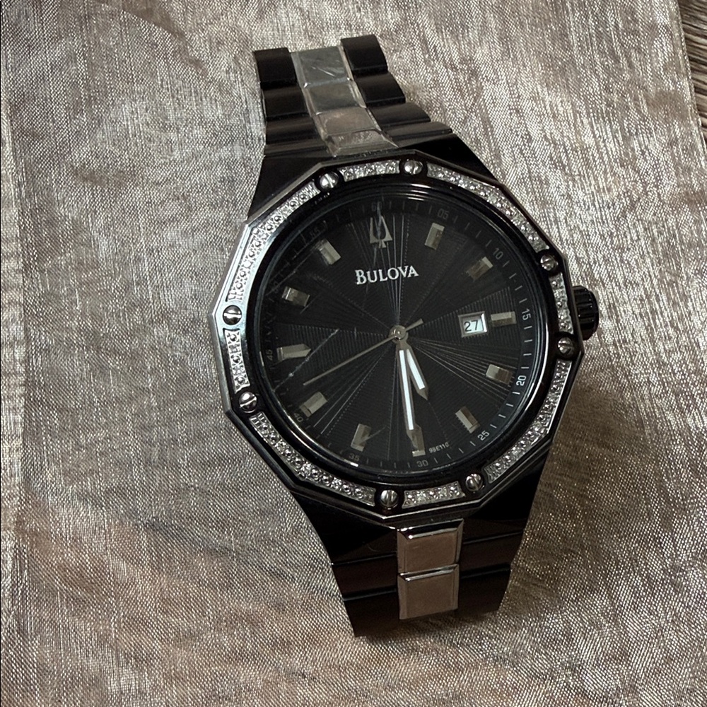Bulova Men's Black Ion Diamond Watch, model 98E110